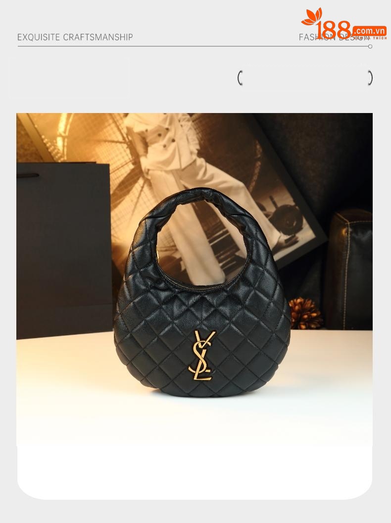 Túi xách nữ hình lưỡi liềm da thật phong cách vintage — cà phê đá, màu nâu mờ, Mẫu cừu màu đen, Họa tiết cừu màu đỏ tía chi tiết 14