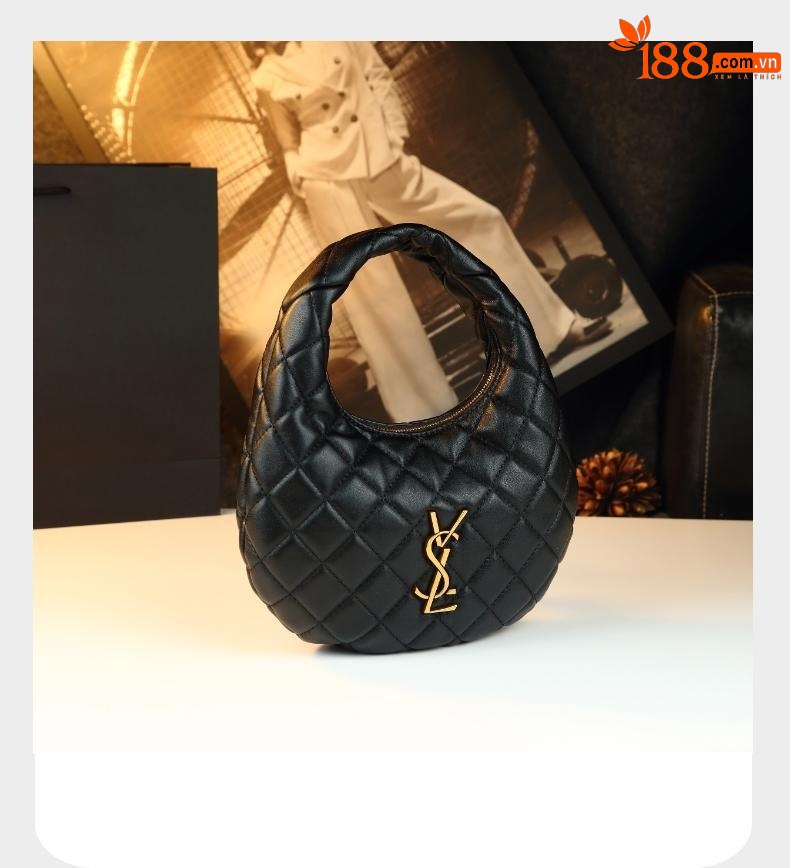 Túi xách nữ hình lưỡi liềm da thật phong cách vintage — cà phê đá, màu nâu mờ, Mẫu cừu màu đen, Họa tiết cừu màu đỏ tía chi tiết 15