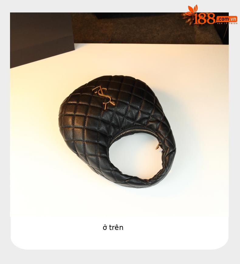 Túi xách nữ hình lưỡi liềm da thật phong cách vintage — cà phê đá, màu nâu mờ, Mẫu cừu màu đen, Họa tiết cừu màu đỏ tía chi tiết 18