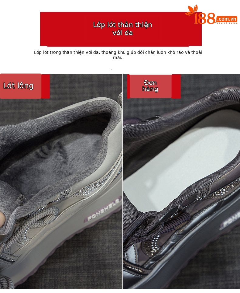 Giày sneaker nữ đế dày chunky phong cách cổ điển phối màu thời trang — M2992-1 plus nhung màu sâm panh, M2992 lót đơn màu sâm panh, M2992 lót đơn màu tím, M2992-1 plus nhung tím chi tiết 8