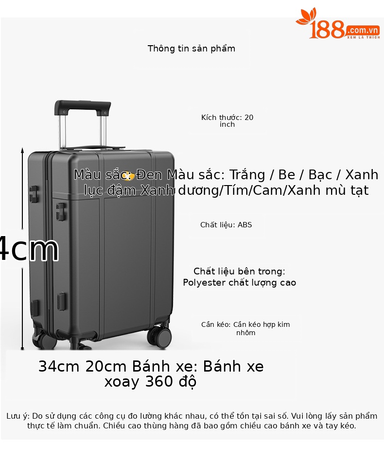 Vali PC bóng cao cấp Mango Bird khóa mật mã chống rơi, bánh xe đa năng nhẹ size cabin 20 inch — màu đen chi tiết 8