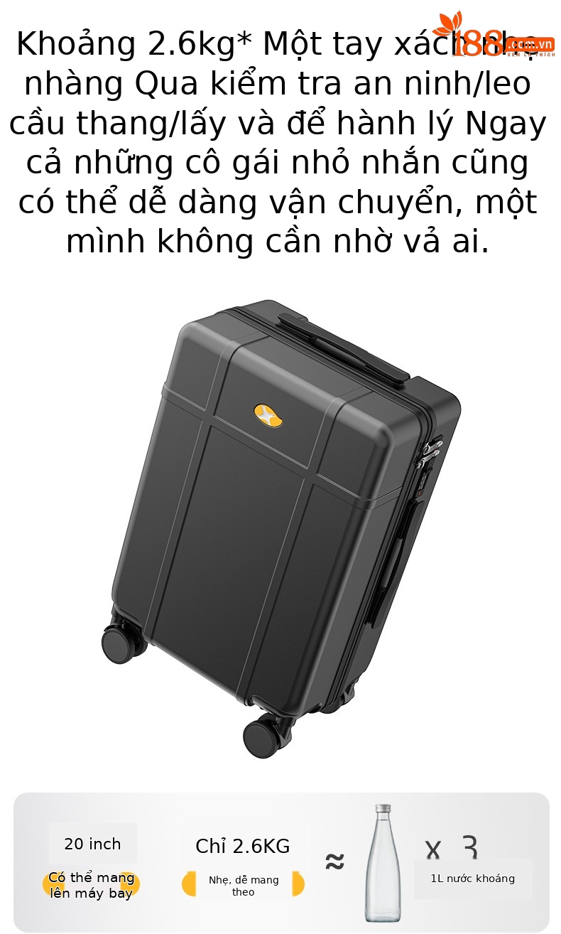 Vali PC bóng cao cấp Mango Bird khóa mật mã chống rơi, bánh xe đa năng nhẹ size cabin 20 inch — màu đen chi tiết 3