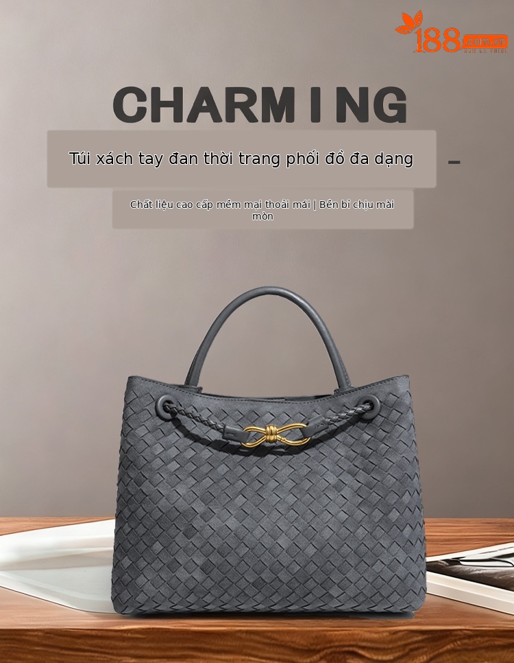 Túi tote satchel da lộn dệt phong cách Châu Âu mùa thu đông, thiết kế retro, đeo vai chéo thời trang chi tiết 1