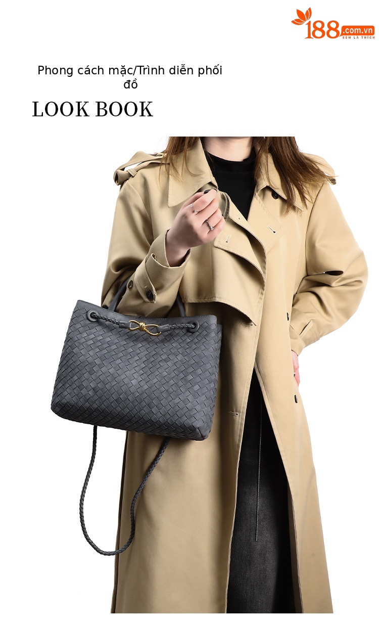 Túi tote satchel da lộn dệt phong cách Châu Âu mùa thu đông, thiết kế retro, đeo vai chéo thời trang chi tiết 5