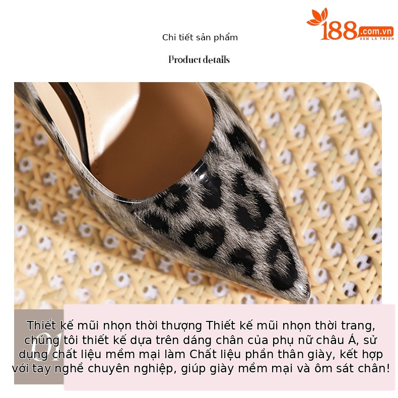 Giày cao gót nữ mũi nhọn họa tiết da báo, đế xuồng platform, gót 8 cm — Da báo màu xám-8cm chi tiết 3