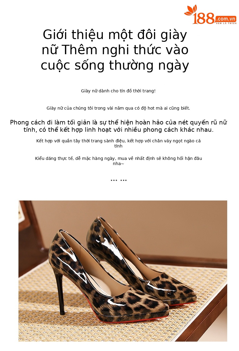 Giày cao gót nữ mũi nhọn họa tiết da báo, đế xuồng platform, gót 8 cm — Da báo màu xám-8cm chi tiết 2