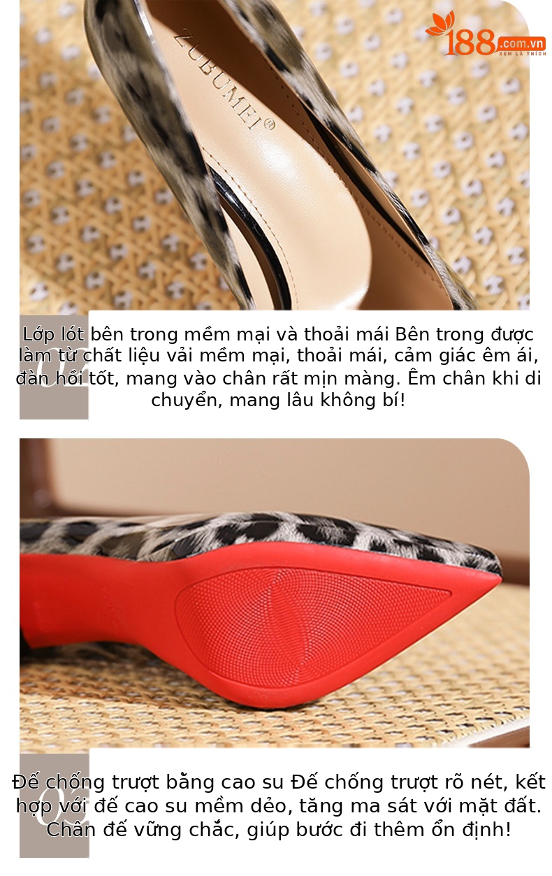 Giày cao gót nữ mũi nhọn họa tiết da báo, đế xuồng platform, gót 8 cm — Da báo màu xám-8cm chi tiết 4