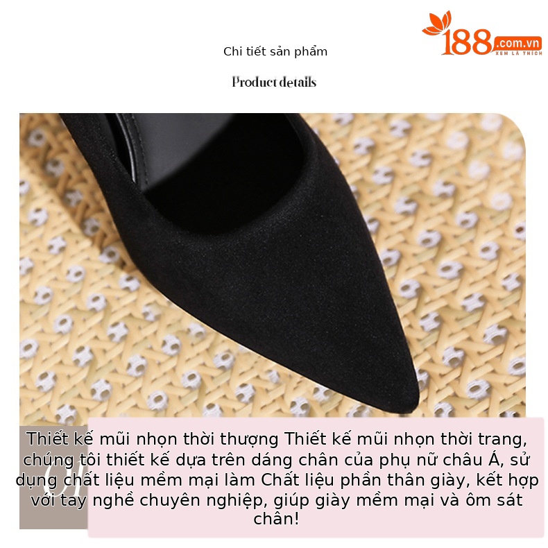 Giày cao gót nữ mũi nhọn da lộn, gót 8 cm, đế chống nước tăng chiều cao bên trong — Nhung đen-8cm chi tiết 3