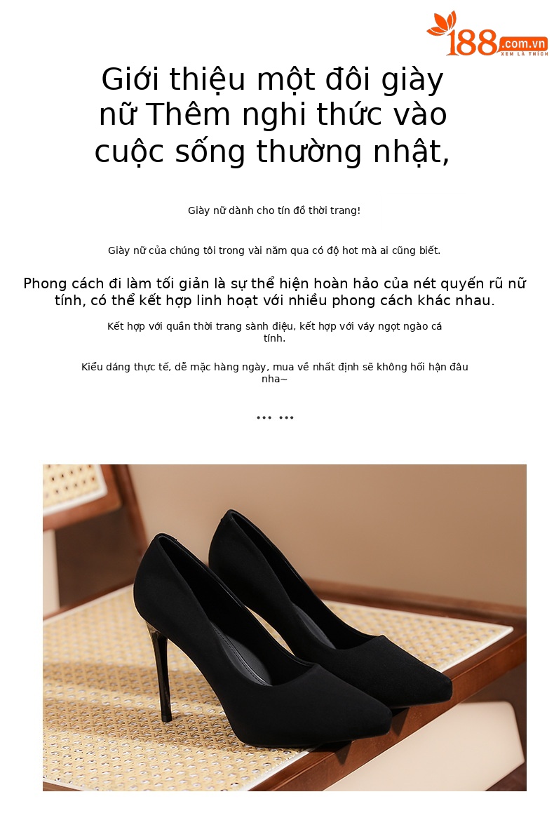 Giày cao gót nữ mũi nhọn da lộn, gót 8 cm, đế chống nước tăng chiều cao bên trong — Nhung đen-8cm chi tiết 2