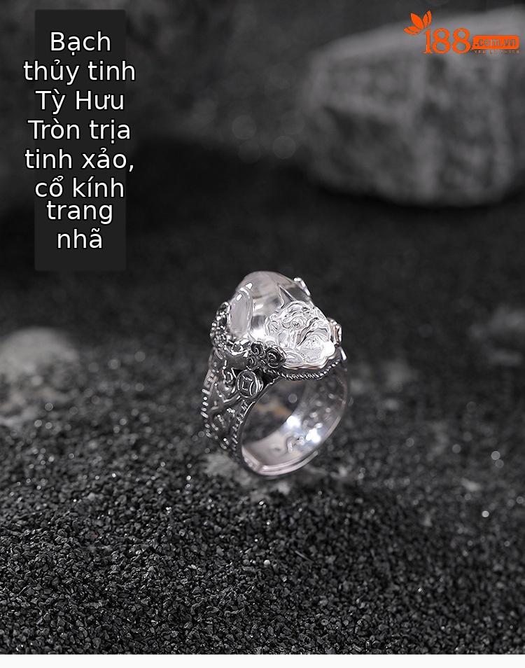 Nhẫn bạc S990 đính pha lê trắng hình Pixiu phong cách retro vintage, thiết kế độc đáo, nhẫn mở có thể điều chỉnh — Một mảnh chi tiết 1