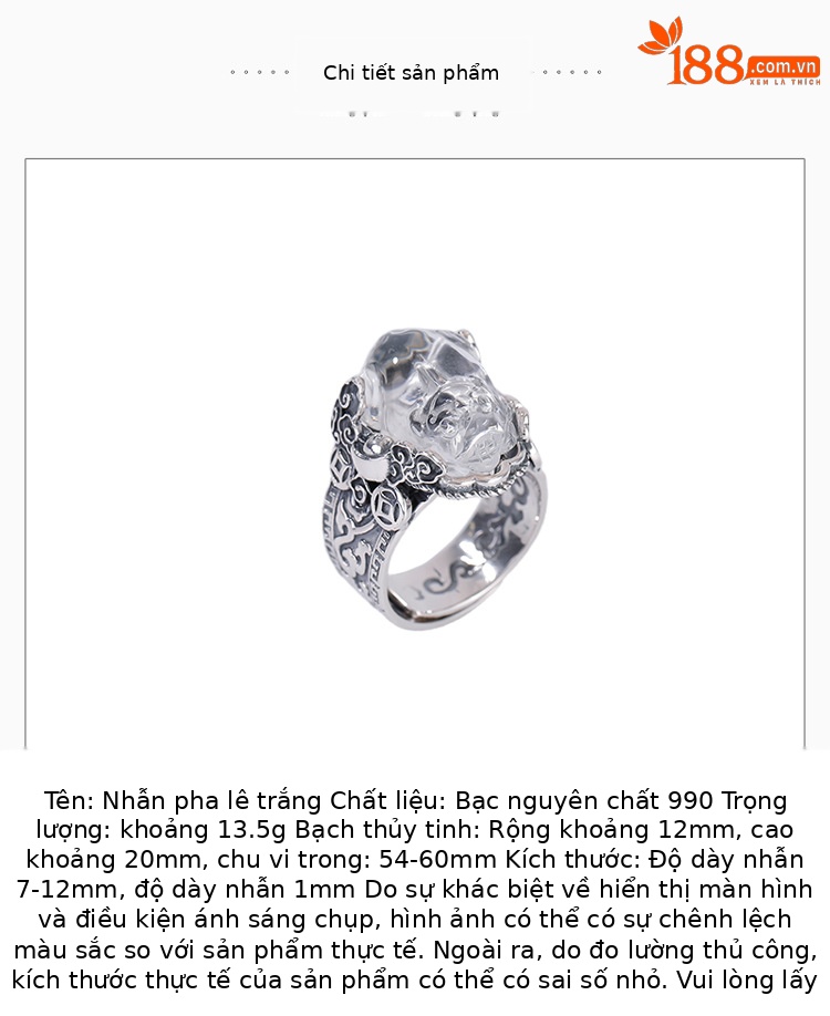 Nhẫn bạc S990 đính pha lê trắng hình Pixiu phong cách retro vintage, thiết kế độc đáo, nhẫn mở có thể điều chỉnh — Một mảnh chi tiết 2