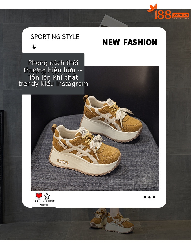 Giày sneaker nữ đế dày tăng chiều cao 7 cm phong cách đa năng mùa thu đông — M2999 li đơn màu vàng, M2999-1 màu vàng nhung, M2999-1 màu nâu cộng nhung, M2999 lớp lót đơn màu nâu chi tiết 3