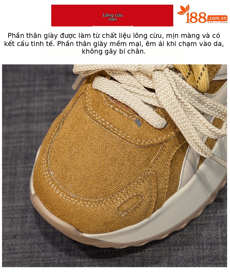 Giày sneaker nữ đế dày tăng chiều cao 7 cm phong cách đa năng mùa thu đông — M2999 li đơn màu vàng, M2999-1 màu vàng nhung, M2999-1 màu nâu cộng nhung, M2999 lớp lót đơn màu nâu chi tiết 7