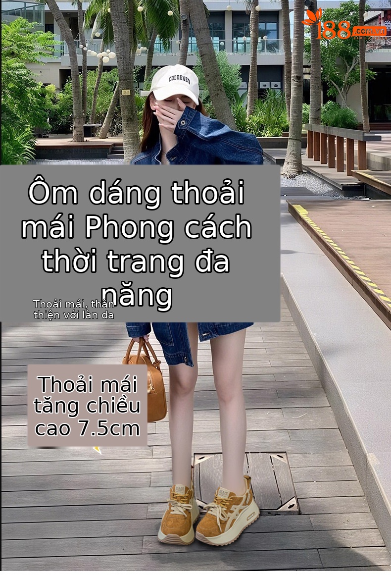 Giày sneaker nữ đế dày tăng chiều cao 7 cm phong cách đa năng mùa thu đông — M2999 li đơn màu vàng, M2999-1 màu vàng nhung, M2999-1 màu nâu cộng nhung, M2999 lớp lót đơn màu nâu chi tiết 1