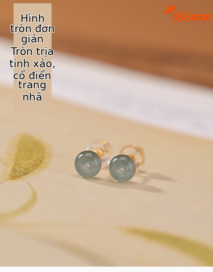 Bông tai bạc S925 mạ vàng đính đá ngọc nước xanh tự nhiên, thiết kế đơn giản khóa an toàn — Một cặp chi tiết 1