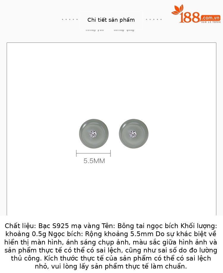 Bông tai bạc S925 mạ vàng đính đá ngọc nước xanh tự nhiên, thiết kế đơn giản khóa an toàn — Một cặp chi tiết 2