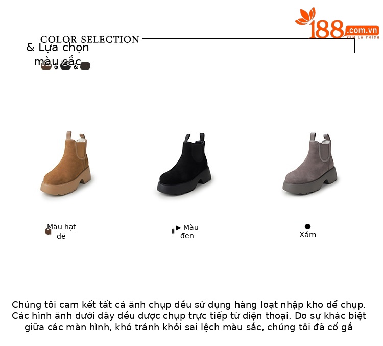 Boot Chelsea nữ da dê lót lông cừu đế dày platform ấm mùa đông — màu đen chi tiết 2