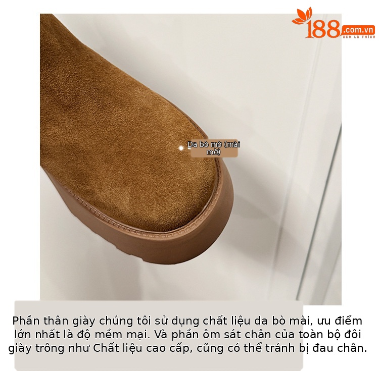 Boot Chelsea nữ da dê lót lông cừu đế dày platform ấm mùa đông — màu đen chi tiết 7