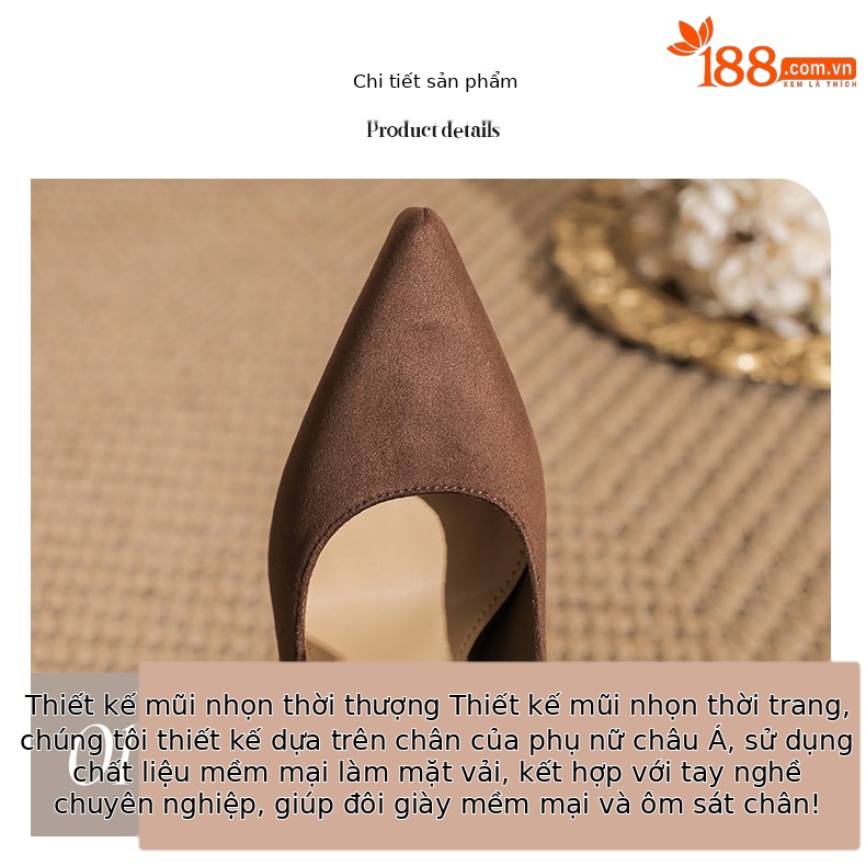 Giày cao gót mũi nhọn phong cách Pháp, cổ nông, thoải mái chống thấm — Cà phê chi tiết 4