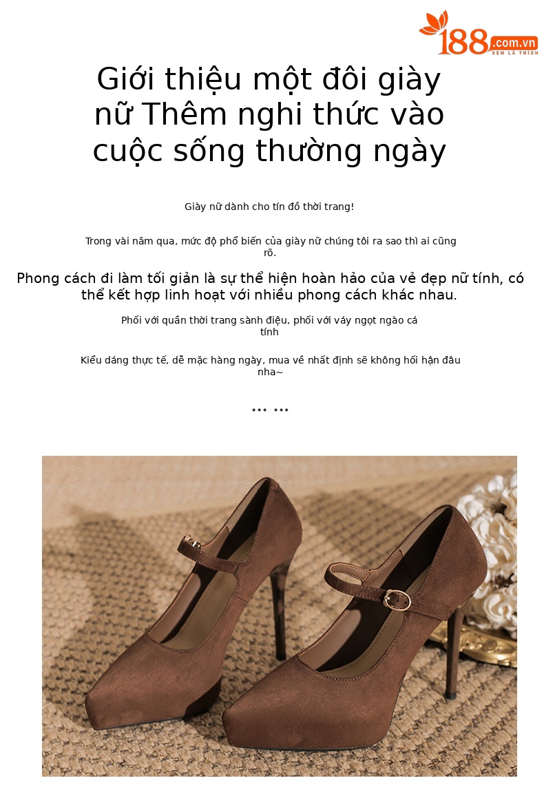 Giày cao gót mũi nhọn phong cách Pháp, cổ nông, thoải mái chống thấm — Cà phê chi tiết 2