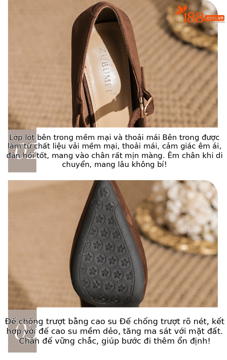 Giày cao gót mũi nhọn phong cách Pháp, cổ nông, thoải mái chống thấm — Cà phê chi tiết 5
