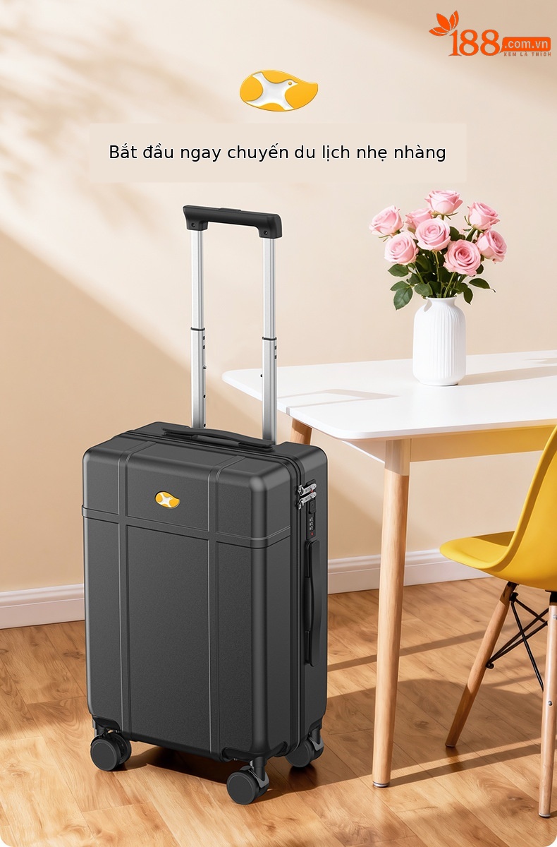 Vali kéo PC cao cấp Mango Bird chống rơi, bóng, có khóa mật mã, bánh xe xoay 360 độ êm ái — màu đen chi tiết 1
