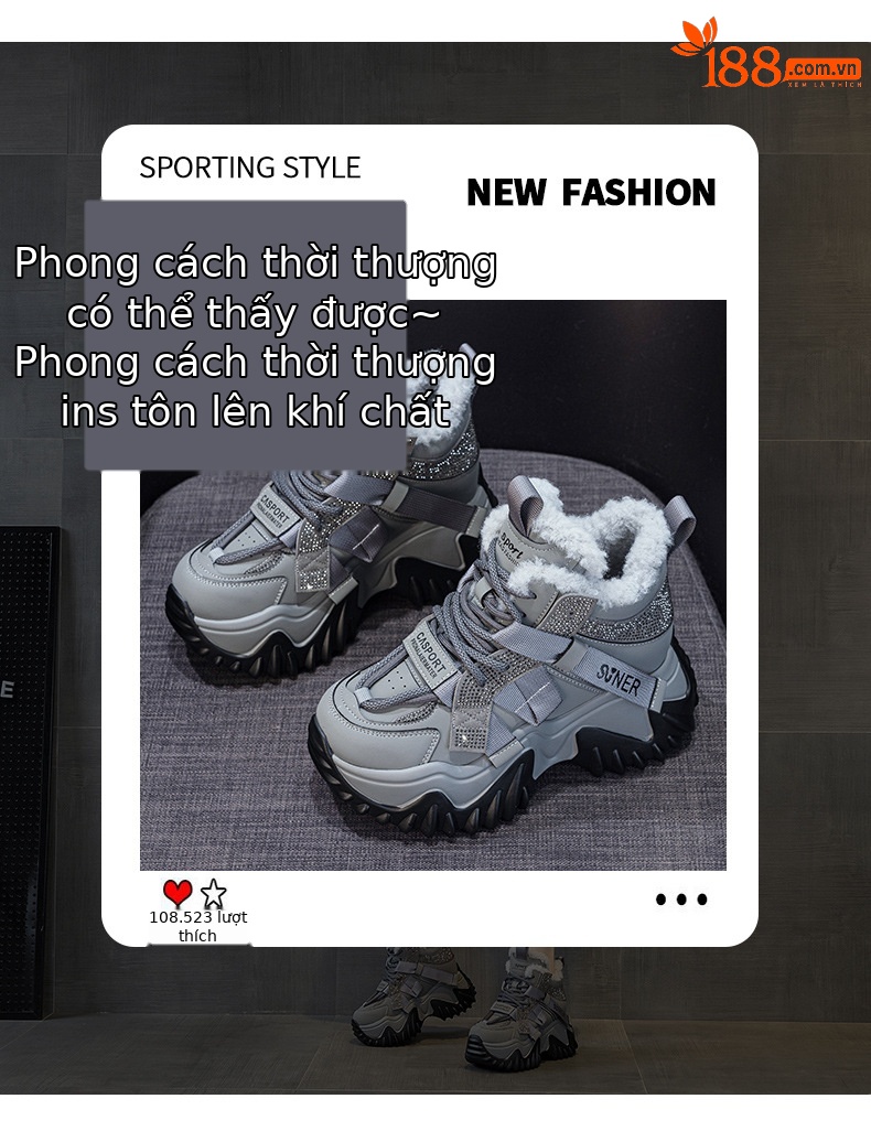 Giày sneaker nữ đế dày phong cách Hàn Quốc, lót lông cừu giữ ấm, tăng chiều cao — M2993 Trắng một lớp, M2993-1 plus nhung xám, M2993 plus trắng nhung, M2993-1 plus nâu nhung chi tiết 3