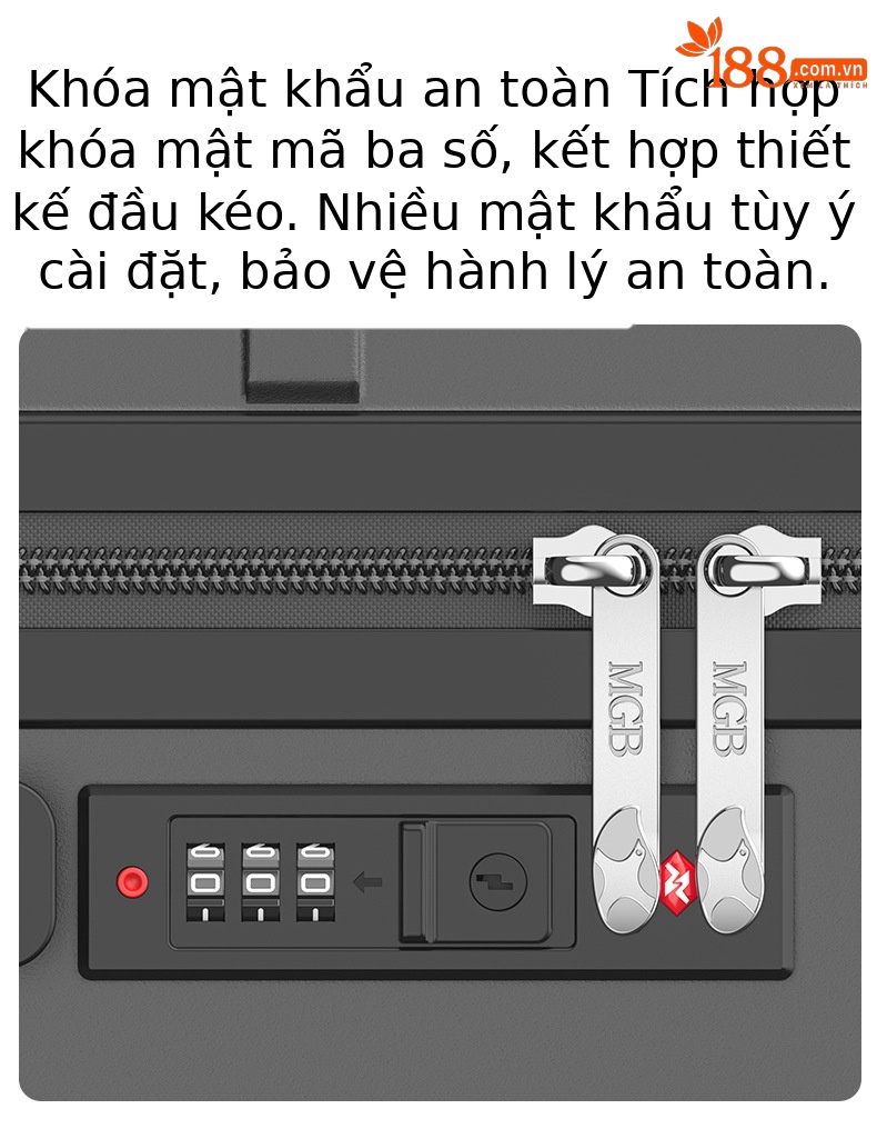 Vali nhựa PC bóng cao cấp Mango Bird chống rơi, bánh xe đa năng, khóa mật mã, size cabin 20 inch — màu đen chi tiết 4