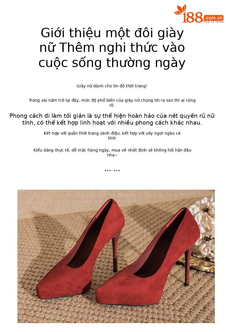 Giày cao gót nữ mũi nhọn đế xuồng platform lót nhung — nhung đen chi tiết 2
