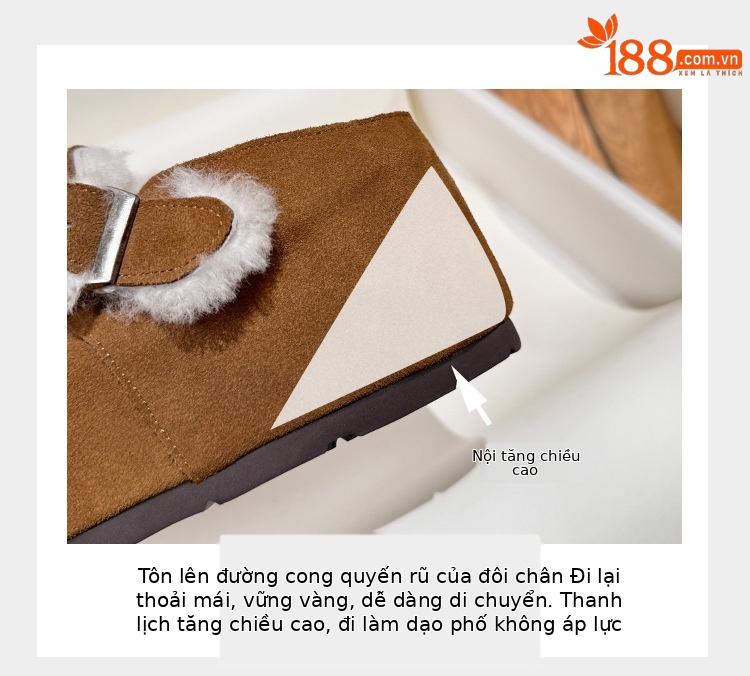 Dép lông Birkenstock da thật nữ đế dày, mũi kín lông cừu, có khóa thắt lưng, tăng chiều cao bên trong — cà phê nâu chi tiết 6