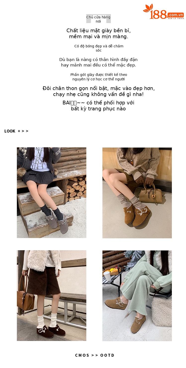 Dép lông Birkenstock da thật nữ đế dày, mũi kín lông cừu, có khóa thắt lưng, tăng chiều cao bên trong — cà phê nâu chi tiết 1