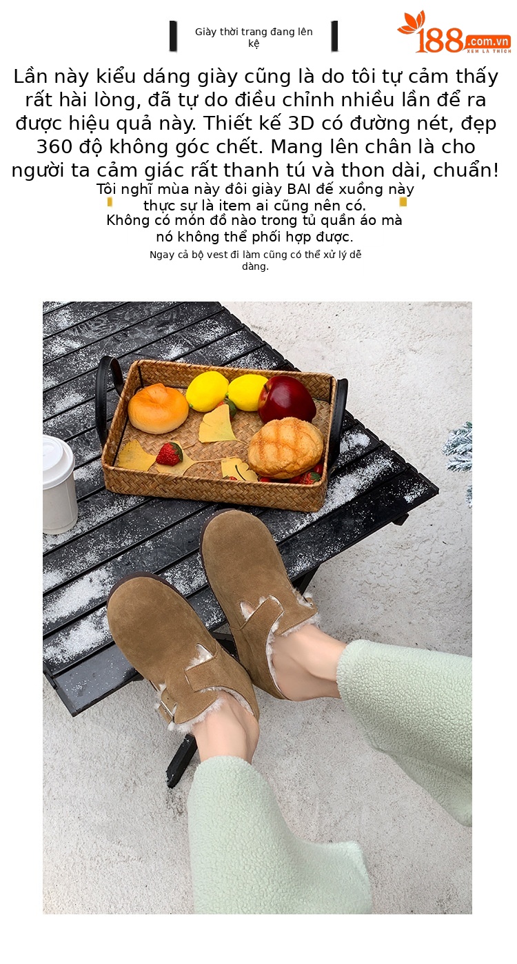 Dép lông Birkenstock da thật nữ đế dày, mũi kín lông cừu, có khóa thắt lưng, tăng chiều cao bên trong — cà phê nâu chi tiết 2