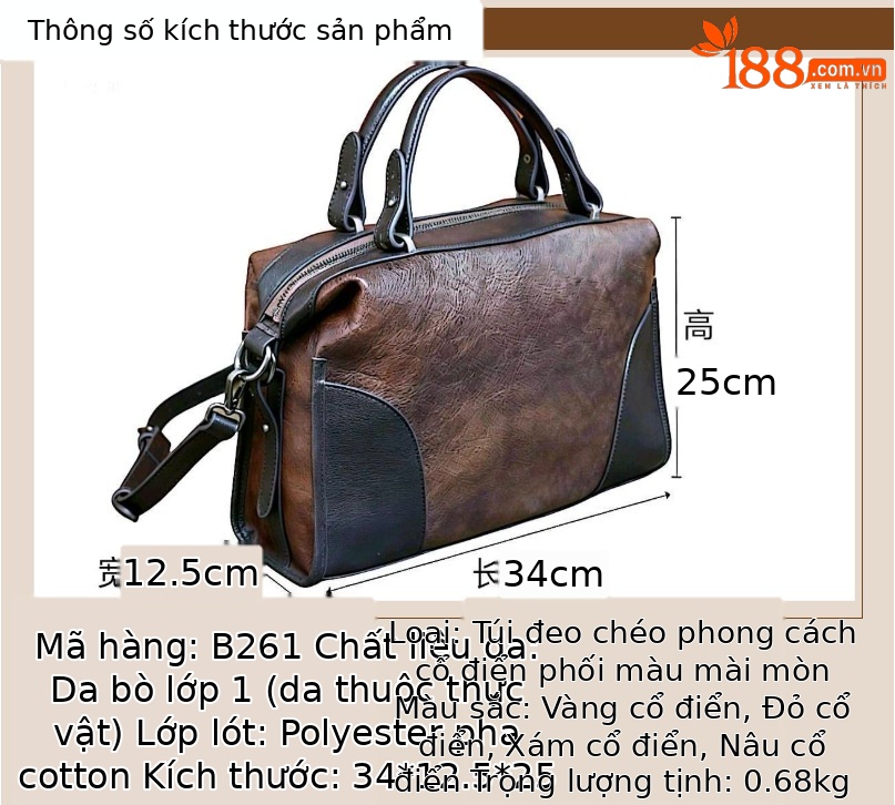 Túi đeo chéo nữ da bò thật dung tích lớn 34×12.5×25 cm — màu xám cổ điển chi tiết 5
