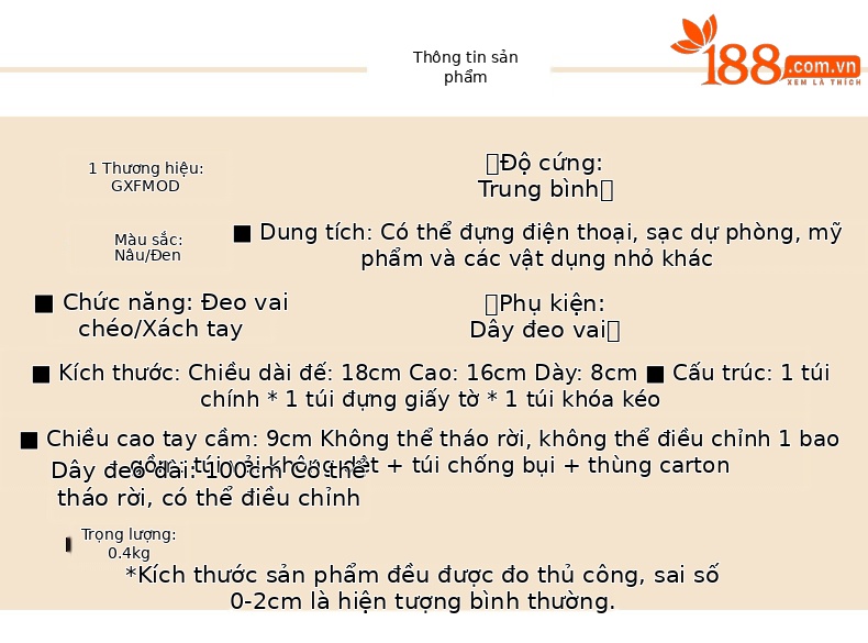 Túi xách nữ nhỏ vuông cao cấp dáng hộp, quai xách tay kèm dây đeo chéo, kiểu dáng đơn giản đa năng — Cà phê màu-GF không kèm hộp quà, Black-GF không có hộp quà tặng chi tiết 2