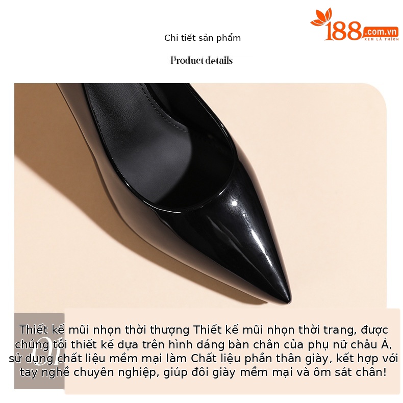 Giày cao gót nữ mũi nhọn đế xuồng, gót 10 cm, miệng nông thanh lịch — Khỏa thân-10cm chi tiết 4