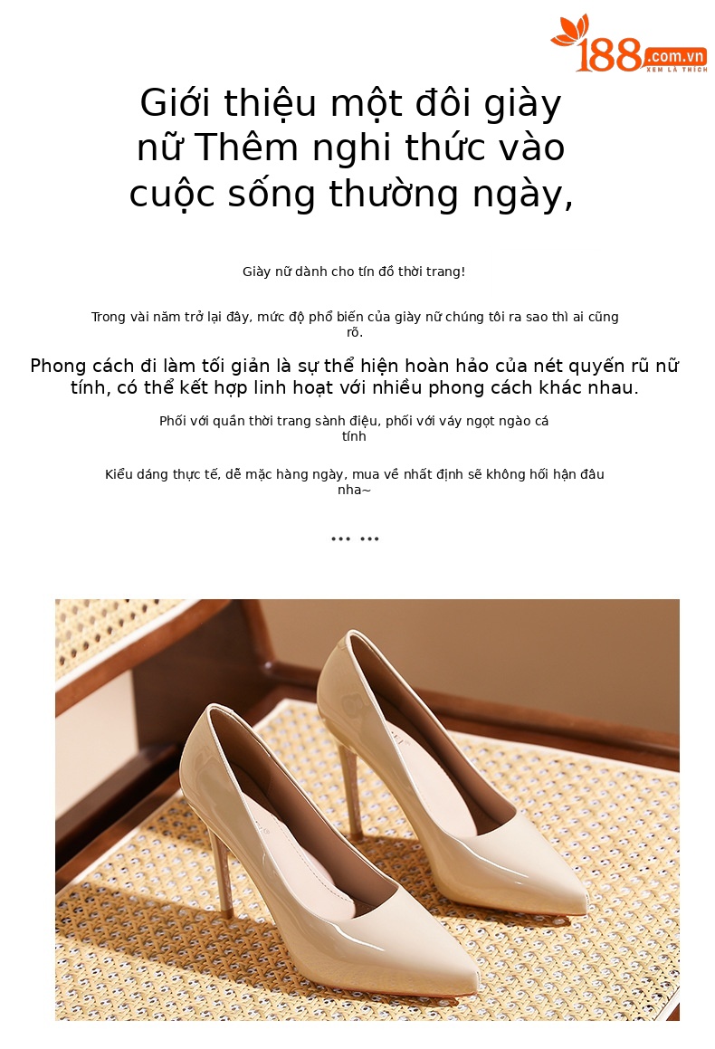 Giày cao gót nữ mũi nhọn đế xuồng, gót 10 cm, miệng nông thanh lịch — Khỏa thân-10cm chi tiết 2