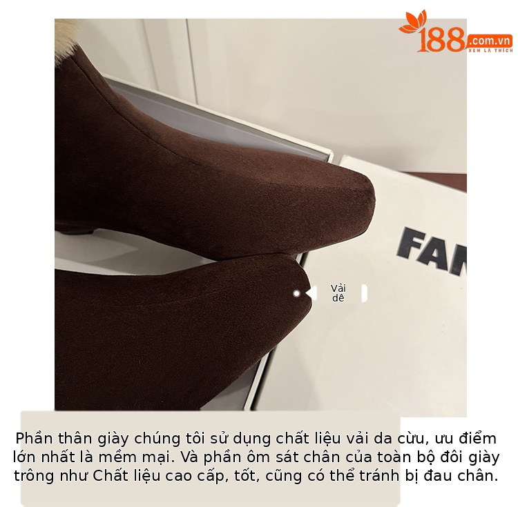 Boot nữ cổ cao lông cừu mũi vuông tăng chiều cao — cà phê nâu, màu xám, quả mơ chi tiết 7