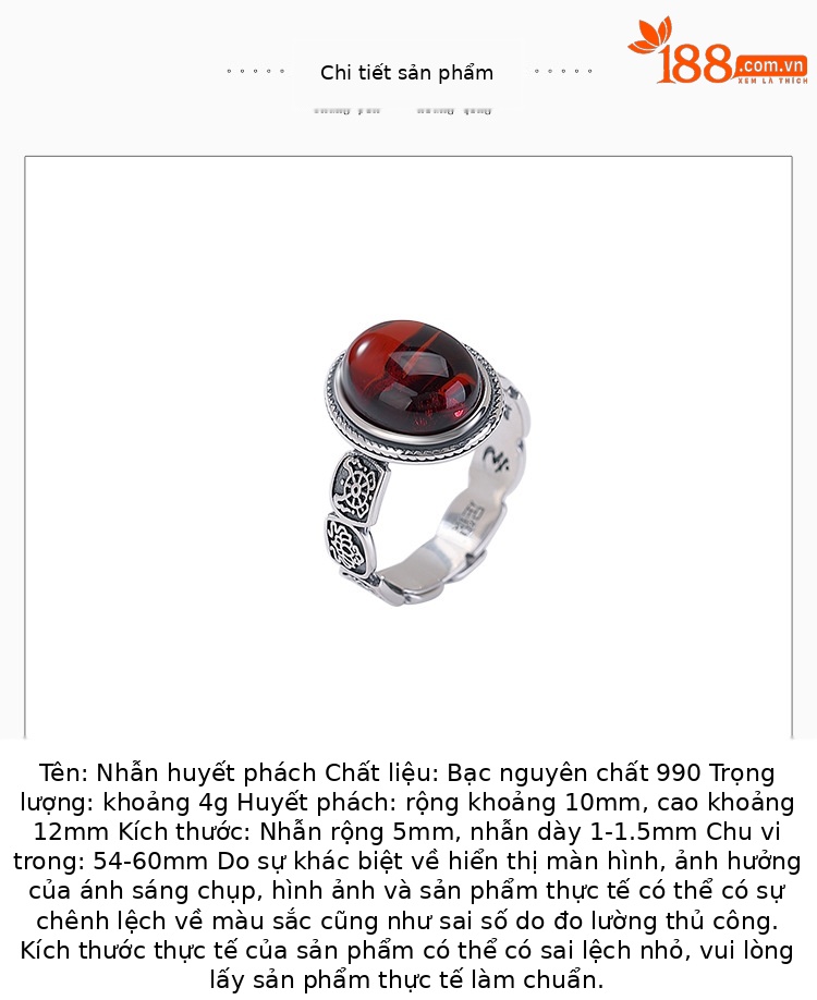 Nhẫn bạc S990 đính huyết hổ phách cabochon khắc chú sáu chữ phong cách Trung Hoa — Một mảnh chi tiết 2