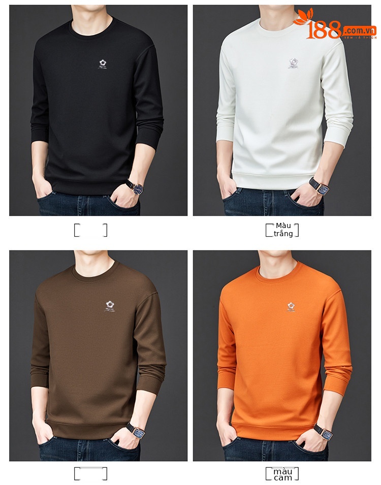 Áo thun nỉ cotton cổ tròn tay dài nam — màu xám đậm chi tiết 2