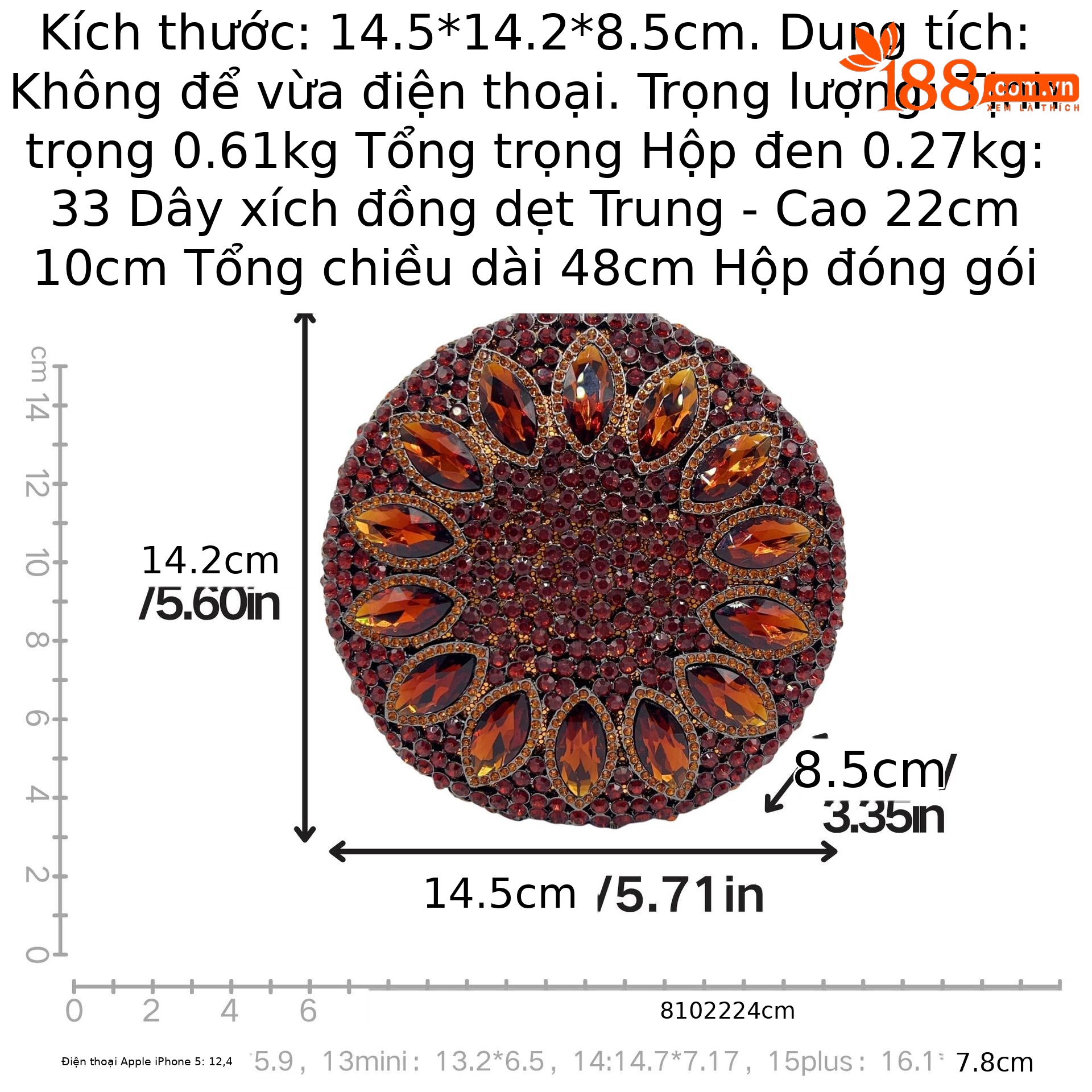 Túi clutch nữ đính đá dạ hội kiểu dáng đầm sườn xám phong cách châu Âu — màu nâu, Tùy chỉnh các màu khác chi tiết 1