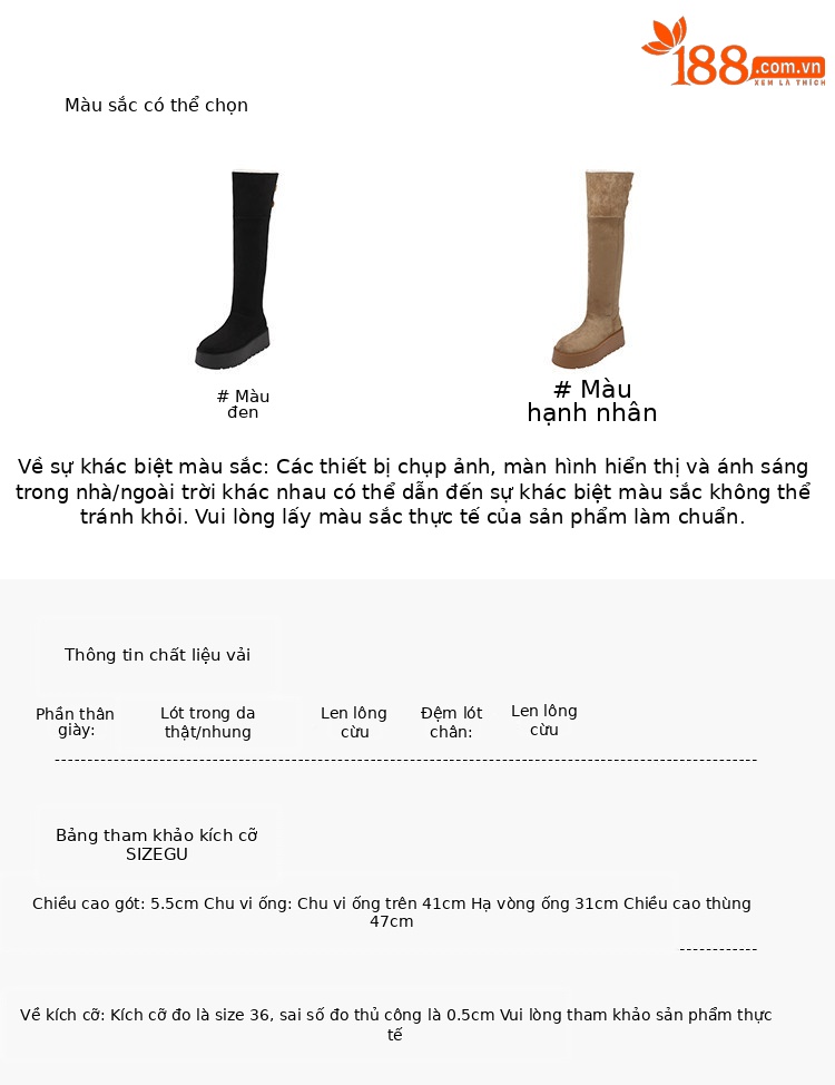 Boot nữ cổ cao lông cừu ấm áp đế dày tăng chiều cao — màu đen chi tiết 4