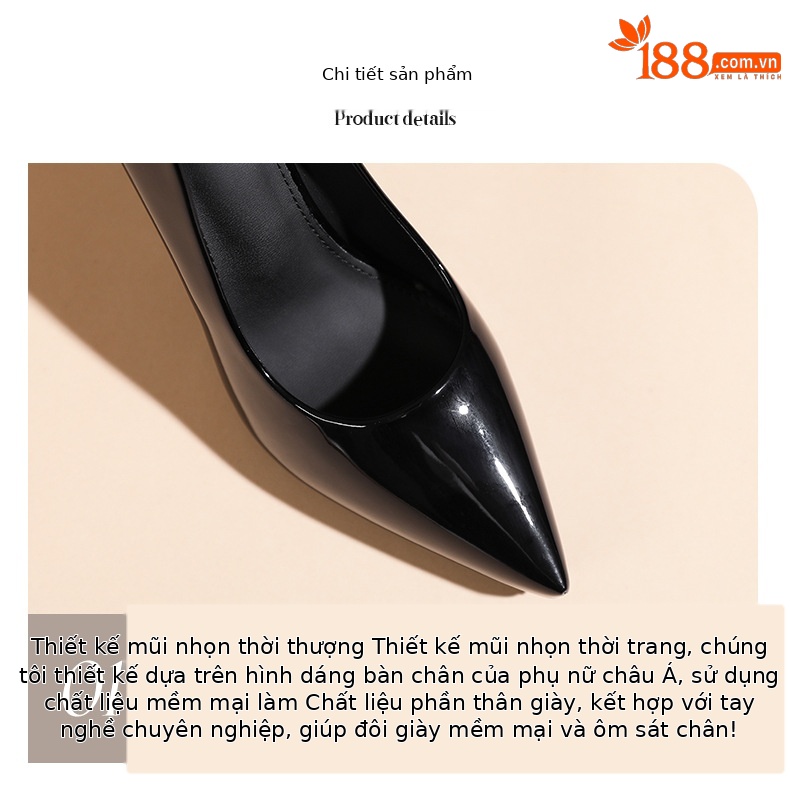 Giày cao gót mũi nhọn da bóng phong cách Pháp, gót 10 cm — Khỏa thân-10cm chi tiết 4
