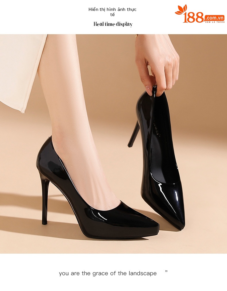 Giày cao gót mũi nhọn da bóng phong cách Pháp, gót 10 cm — Khỏa thân-10cm chi tiết 6