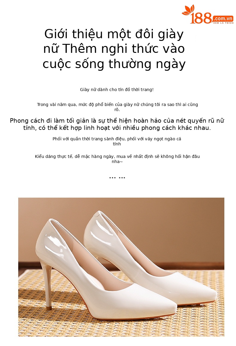 Giày cao gót mũi nhọn da bóng phong cách Pháp, gót 10 cm — Khỏa thân-10cm chi tiết 2