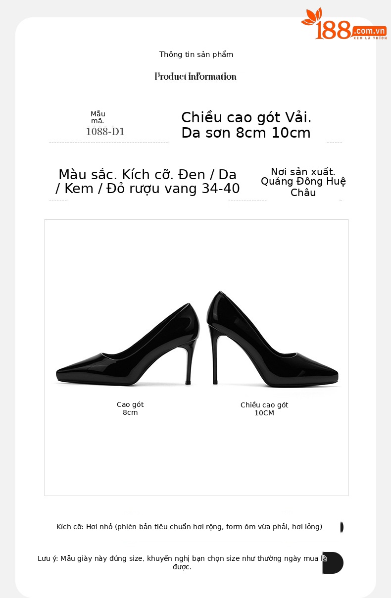 Giày cao gót mũi nhọn da bóng phong cách Pháp, gót 10 cm — Khỏa thân-10cm chi tiết 3