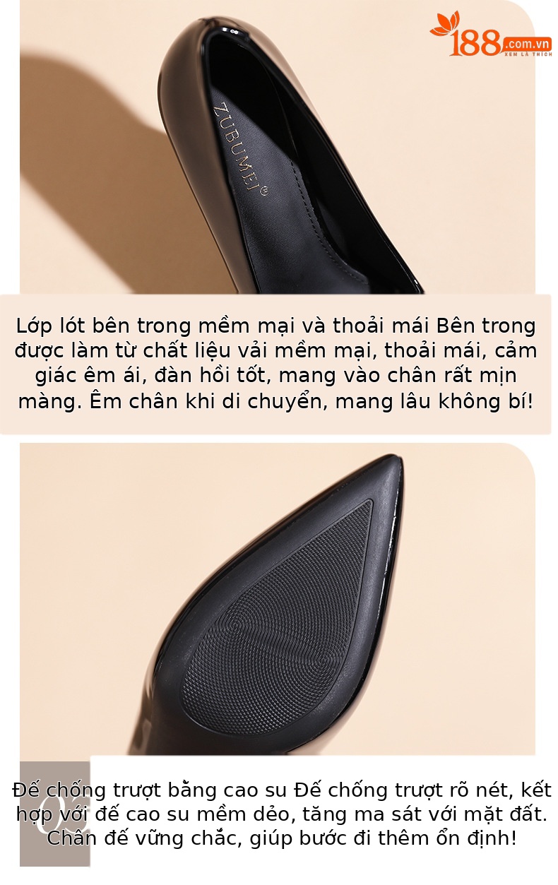 Giày cao gót mũi nhọn da bóng phong cách Pháp, gót 10 cm — Khỏa thân-10cm chi tiết 5