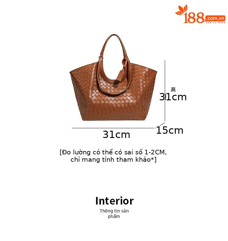 Túi tote da bò dệt kiểu retro cỡ lớn, có túi con rời, quai xách tay và đeo vai — màu nâu, màu đen chi tiết 5
