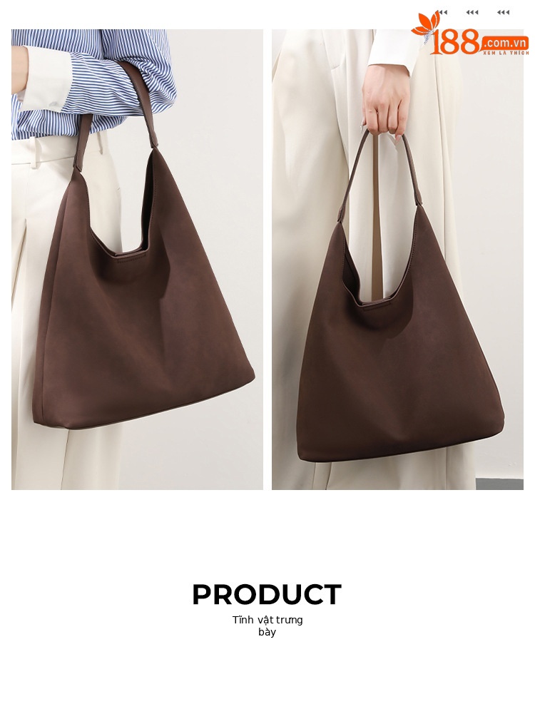 Túi tote da nubuck phong cách retro Hàn Quốc, dung tích lớn tiện lợi — Màu nâu sẫm, nhũ hương chi tiết 6