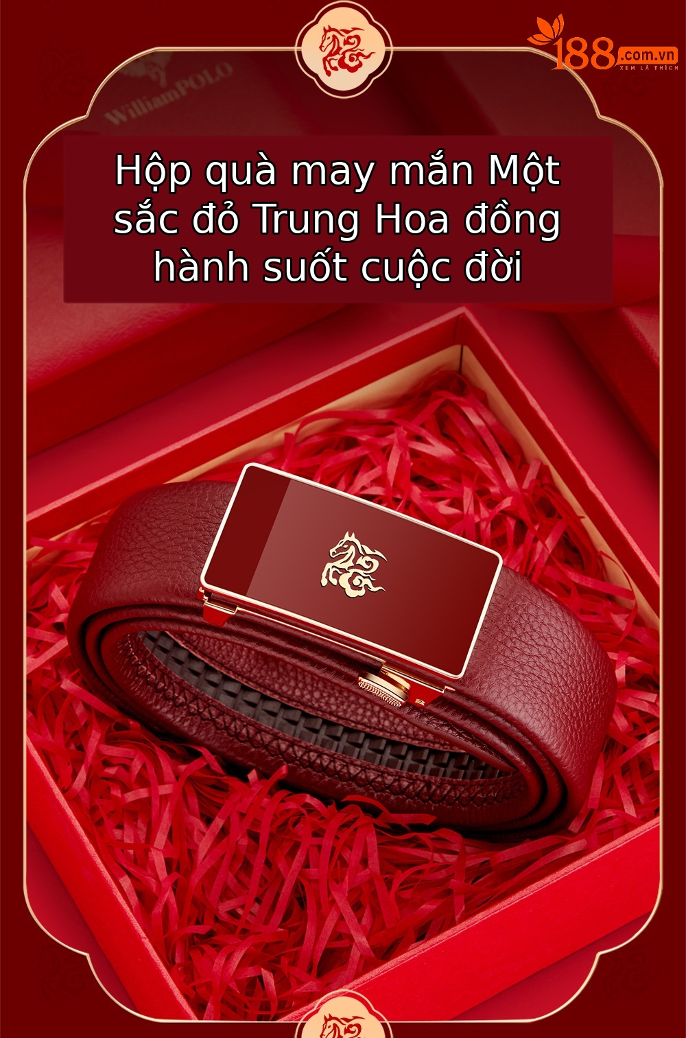 Thắt lưng da nam cao cấp Hoàng Đế Paul – da ngựa thật, khóa kim loại, nội đỏ may mắn — 120cm, 130cm, 110cm, 125cm chi tiết 3