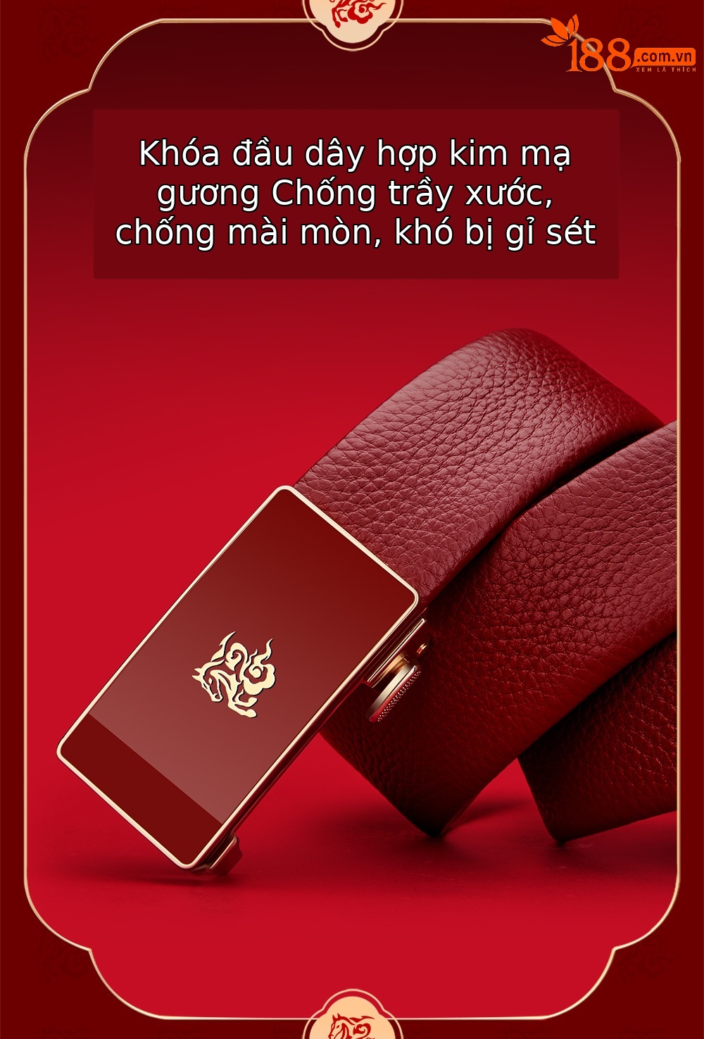 Thắt lưng da nam cao cấp Hoàng Đế Paul – da ngựa thật, khóa kim loại, nội đỏ may mắn — 120cm, 130cm, 110cm, 125cm chi tiết 4